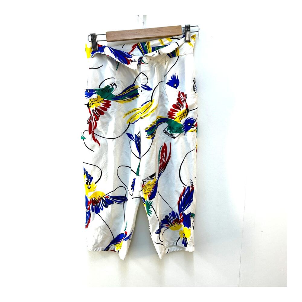 Vintage MicMac St. Tropez Bird Print Capri Pants Women's XS 0/2 Cotton Coastal